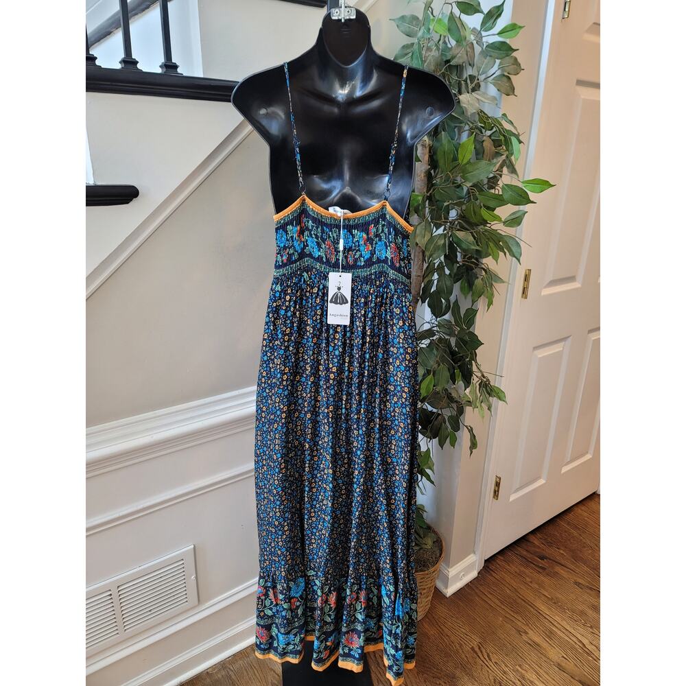 Angashion Maxi Dress Women's Medium Multi Cotton Floral Ruffled Hem Spaghetti - Picture 7 of 14